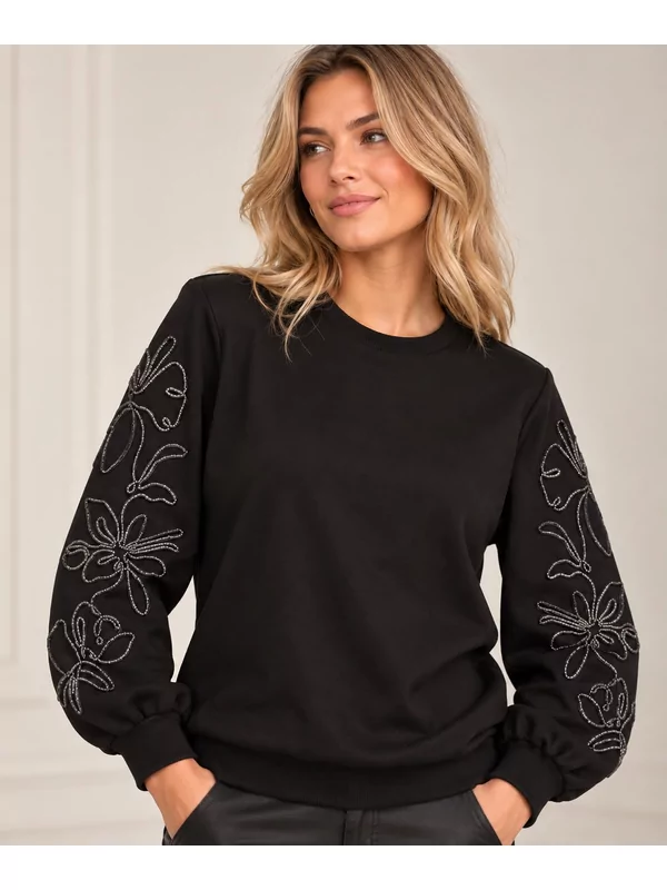 Jdy sweater model Mesa met fantasie op de mouw in zwart