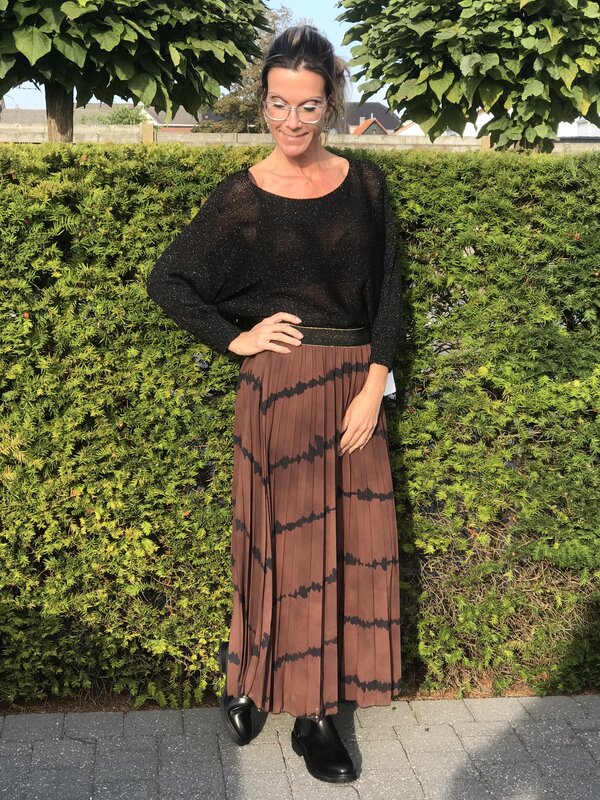Lange rok in bruin/ zwart printje
