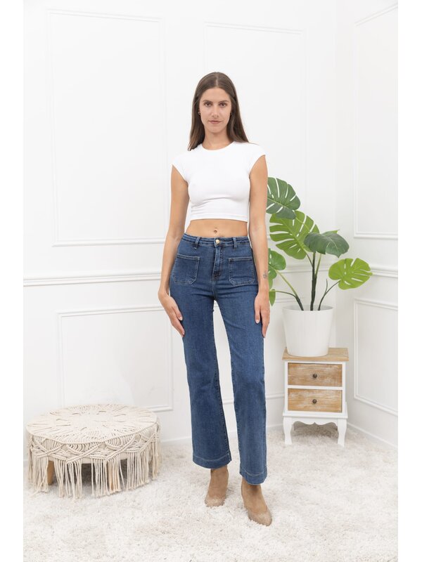 Flare jeans met zakjes aan de voorkant in donker blauw