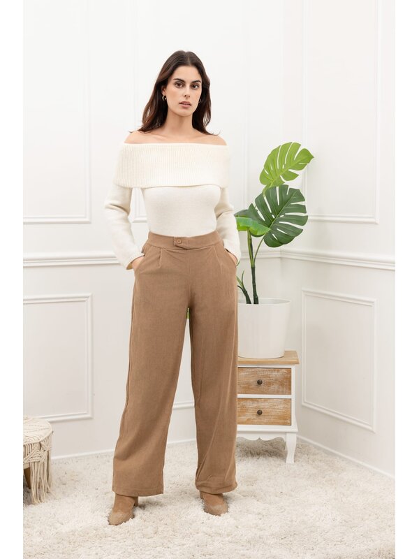 Broek in velour beige