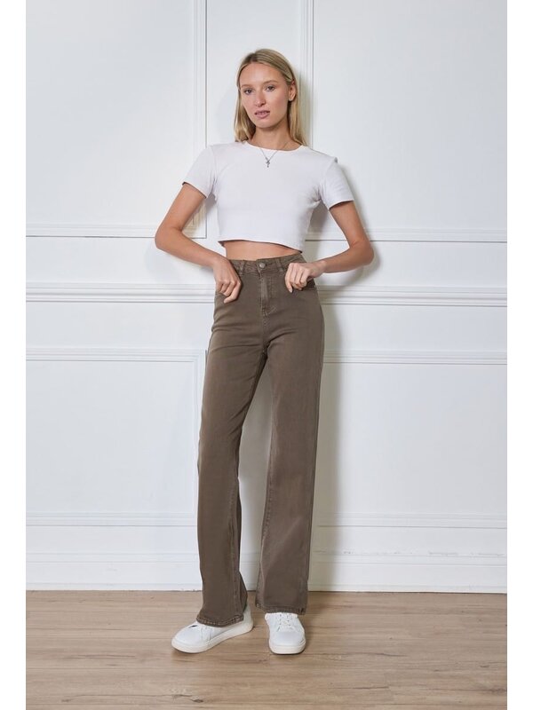 Jeans wide leg in taupe