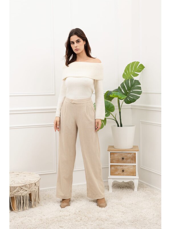 Broek in velour beige