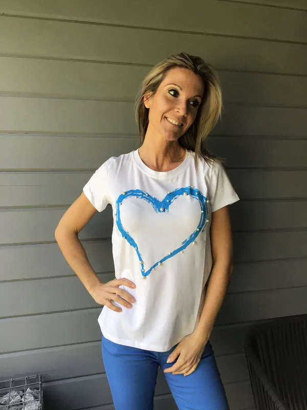 T-shirt hartje met parels blauw