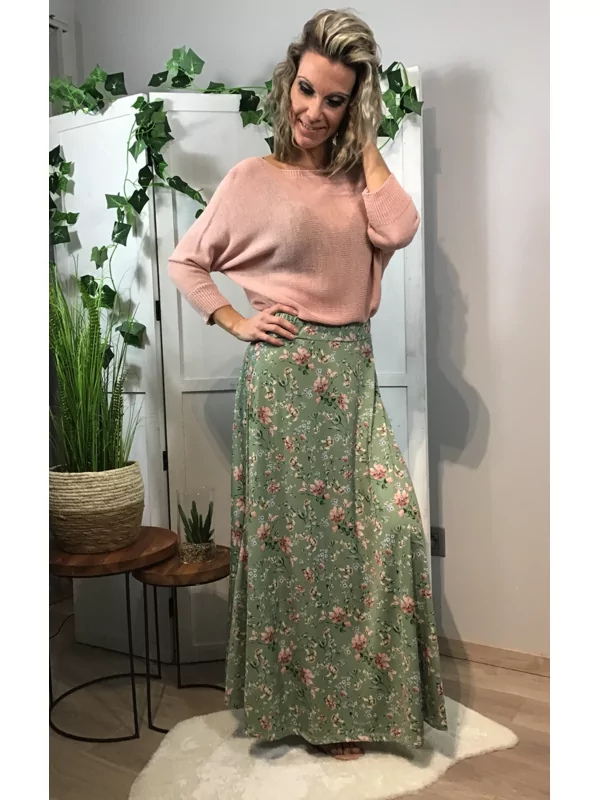 Lange rok met bloemenmotief Groen tint