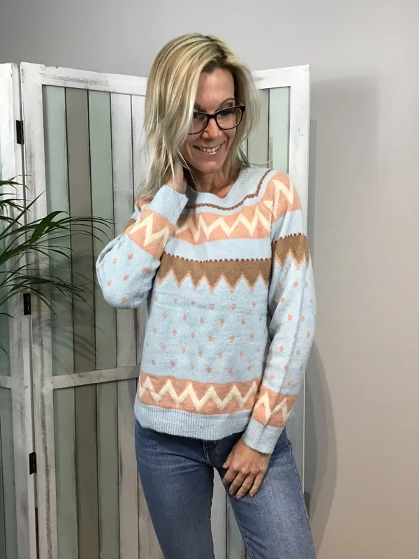 Pull blauwe roze en wit