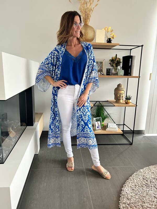 Kimono + top in kobalt blauw