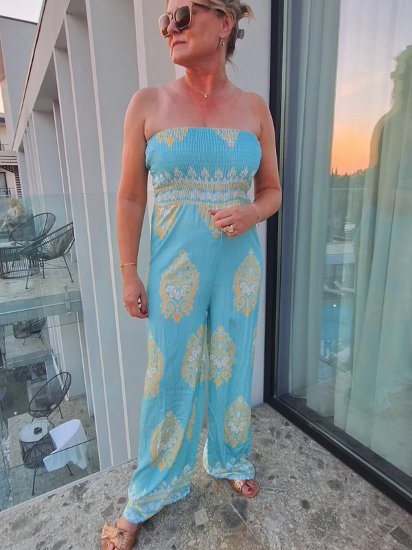 Jumpsuit in turquoise print