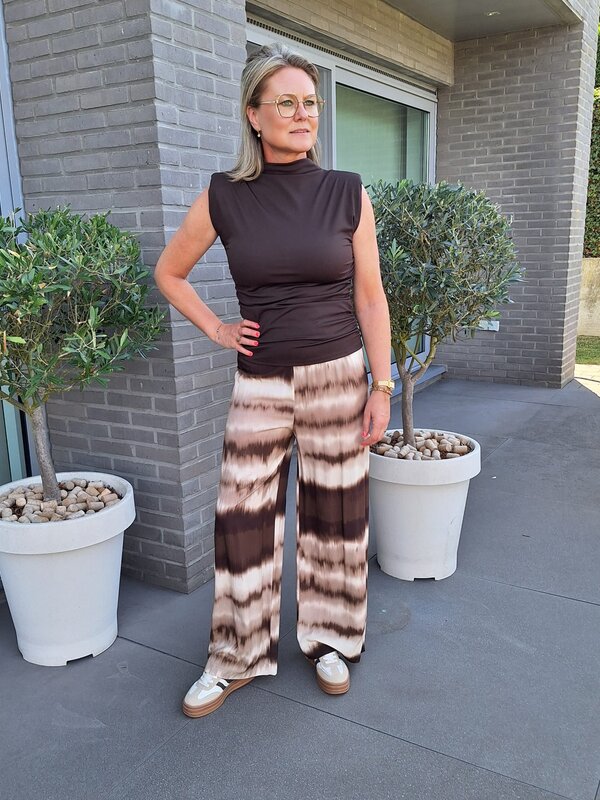 Losse broek met bruin beige print