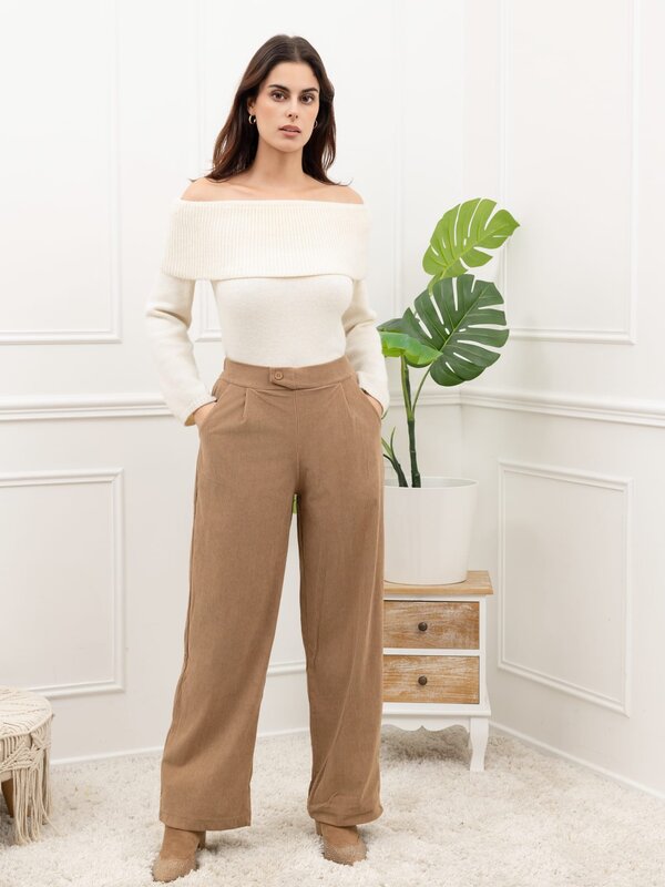 Broek in velour beige