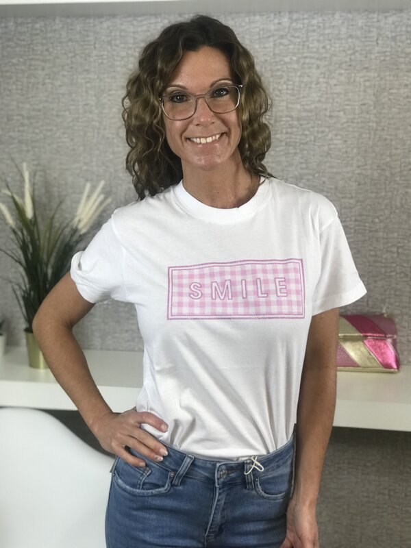T-shirt smile roze print