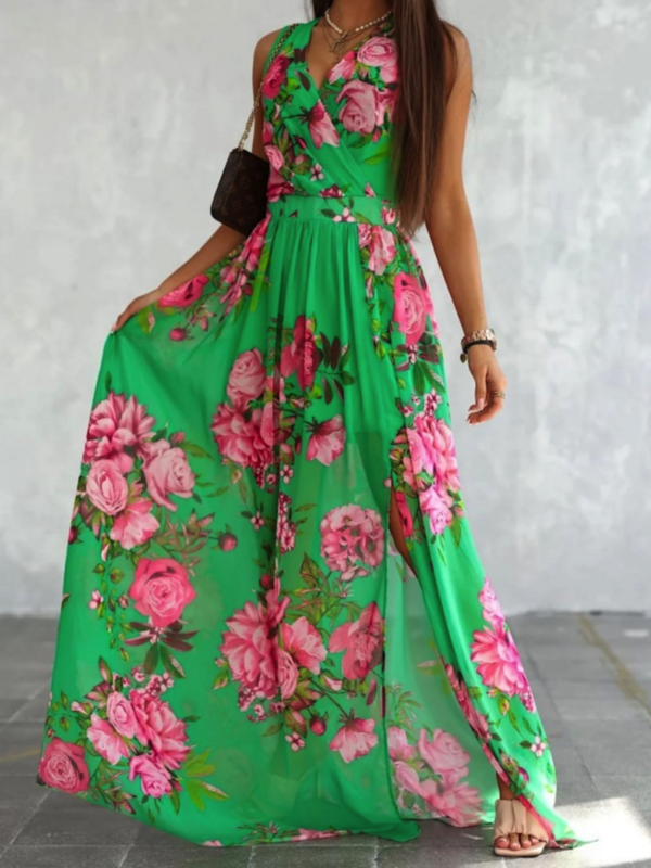 Lang kleed groen met bloemen