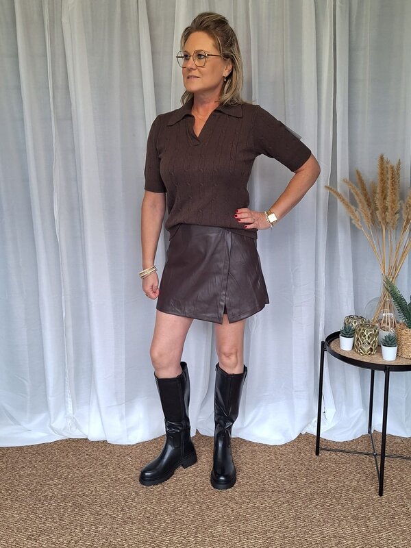 Leder look short rokje in bruin