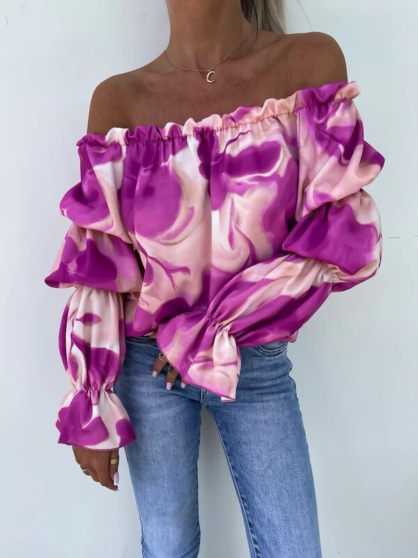 Bloes on or off shoulder te dragen in roze print