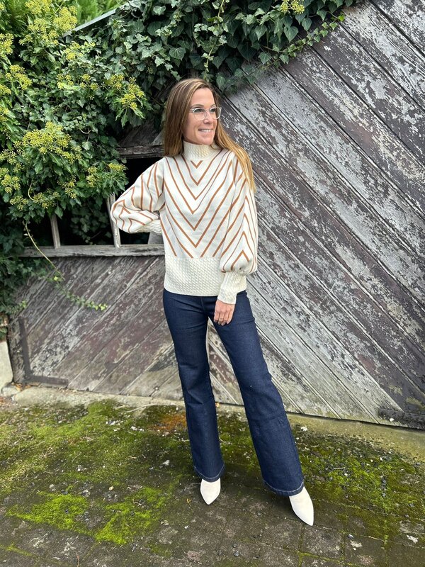 Pull stripes ecru camel