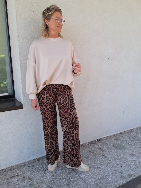 Broek in leopard print met elastiek