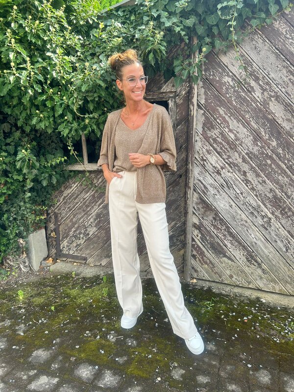 Twinset top en cardigan in taupe glitter