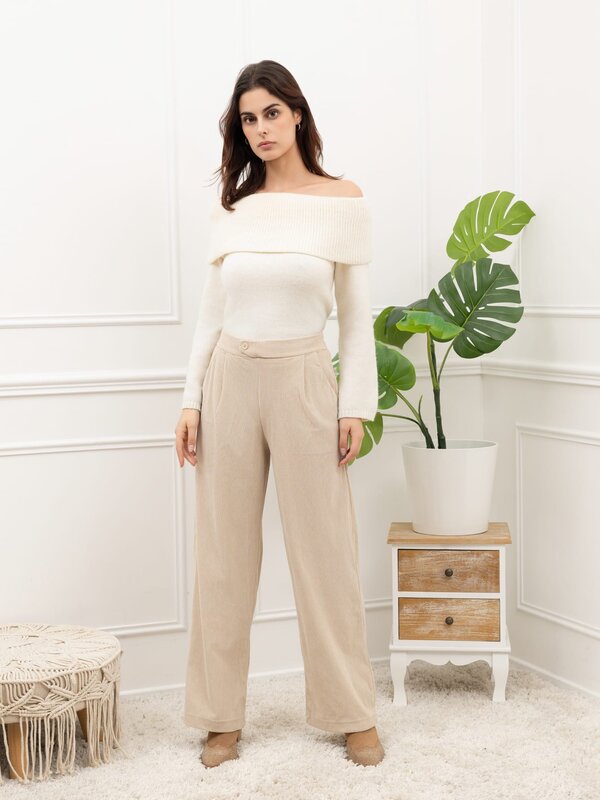 Broek in velour beige