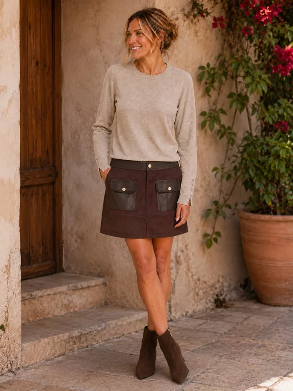 Rok in nubuck look bruine kleur