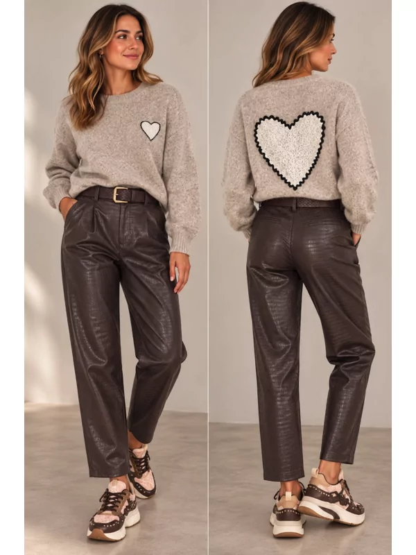 Lederlook broek met design 