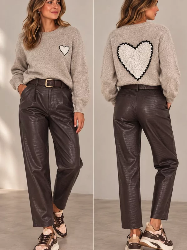 Lederlook broek met design