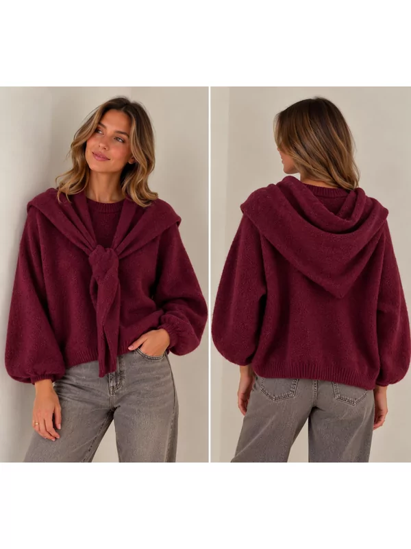 Pull met gratis sjaal in burgundy