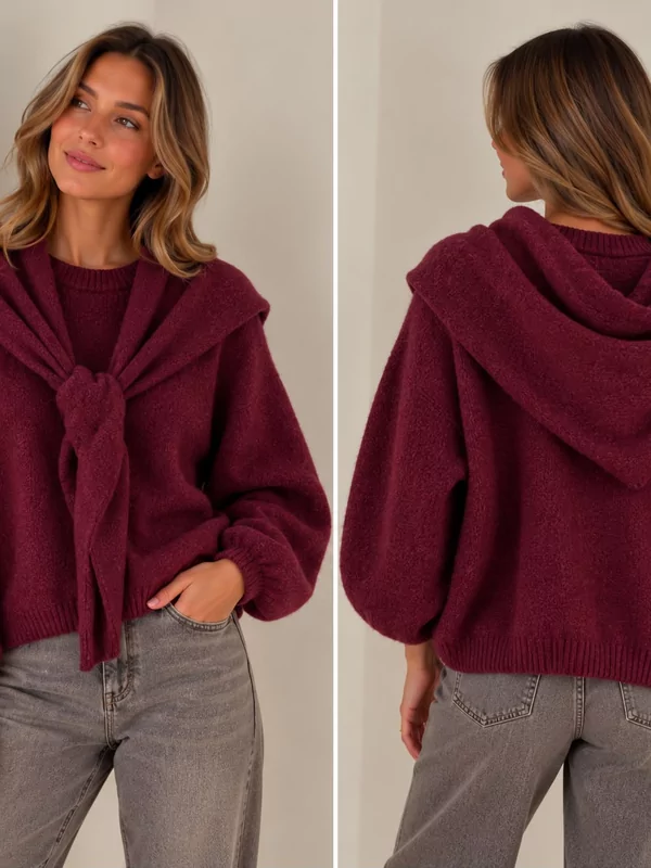 Pull met gratis sjaal in burgundy