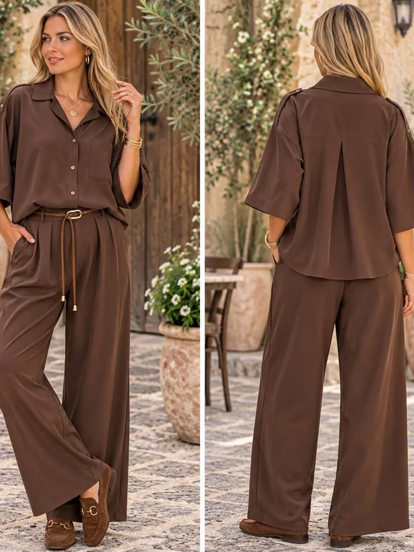 Effe losse broek met riem in bruin