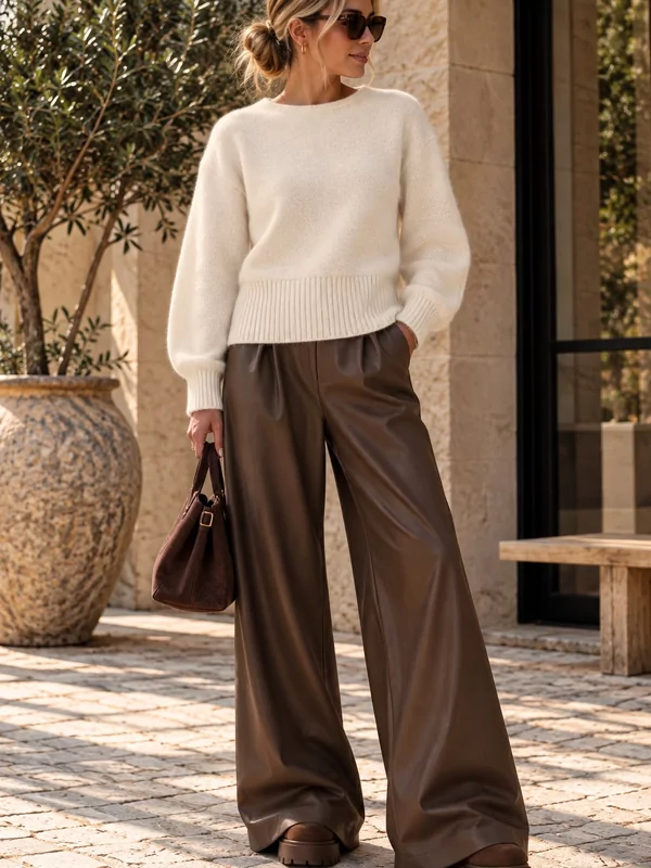 Leder look broek in bruin