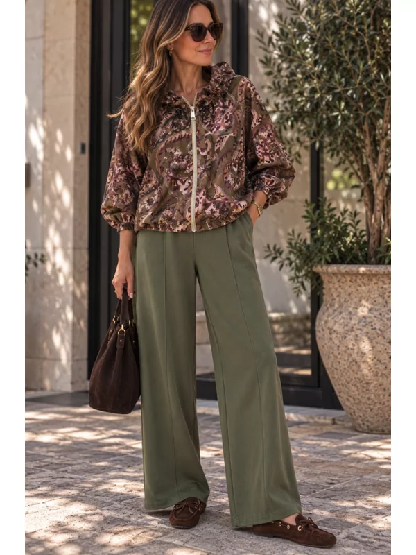 Comfy broek in sweaterstof met elastiek in kaki