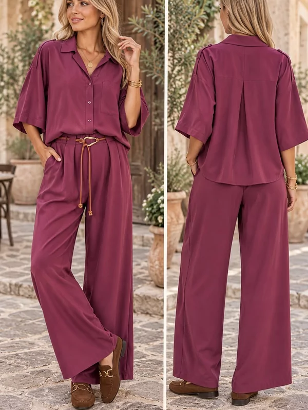 Effe losse broek met riem in burgundy