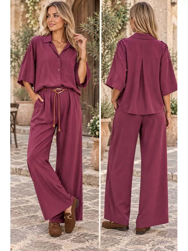 Effe losse broek met riem in burgundy