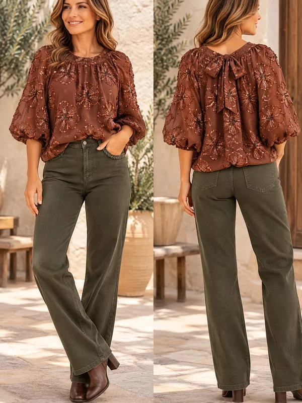 Bloesje met bloemen in camel
