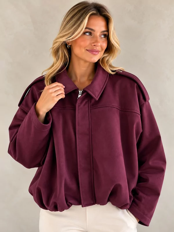 Nubuck look jasje in aubergine
