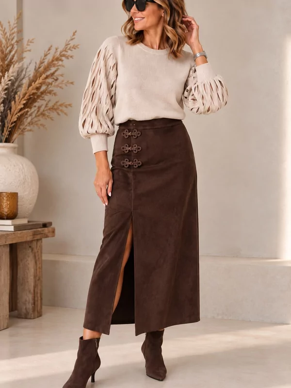Rok nubucklook in bruin
