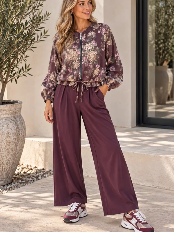 Losse broek in aubergine