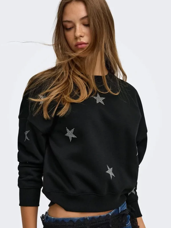 Only sweater Berit met glitters in zwart