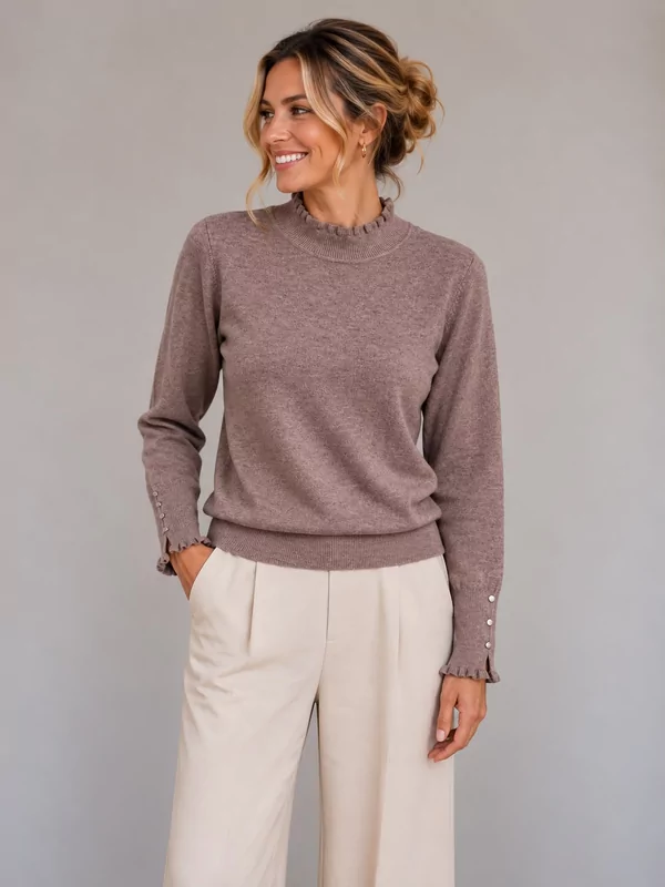 Pull met opstaande kraag in taupe