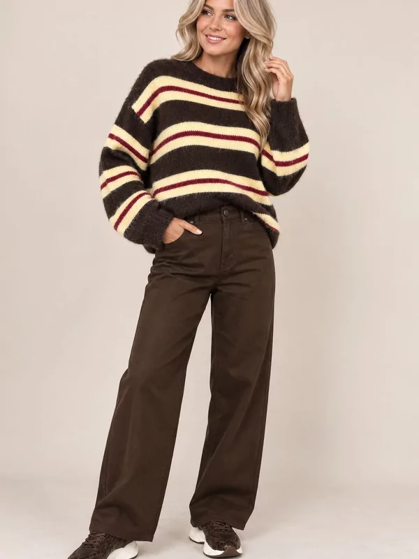 Pull met bruin geel gestreept