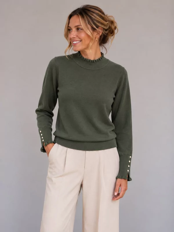 Pull met opstaande kraag in kaki