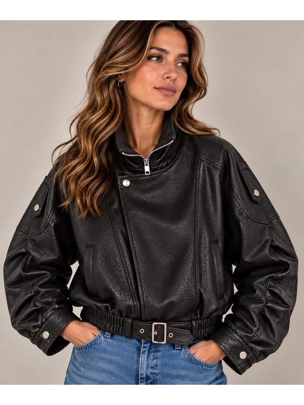 Lederlook jas in zwart