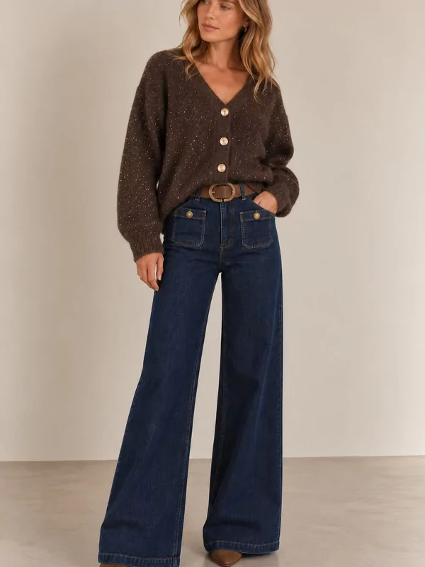 Cardigan met glitters in bruin