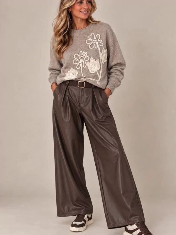 Leder look broek in bruin