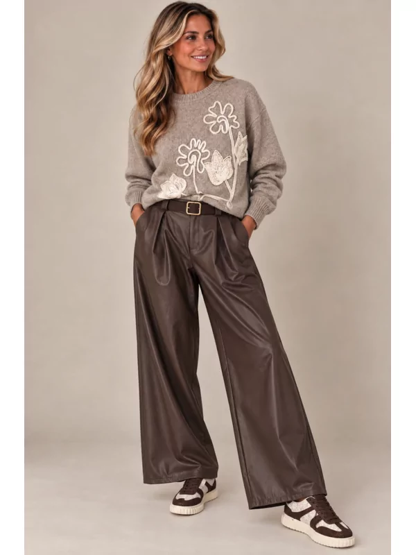 Leder look broek in bruin