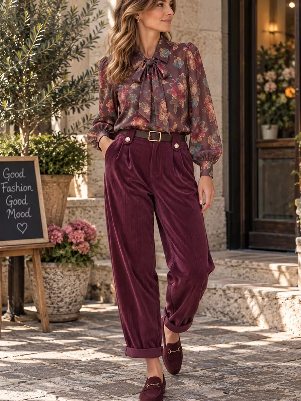 Voile hemdje bloemen print in aubergine