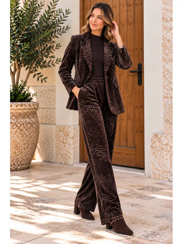 Fluwellen broek met printje in bruin