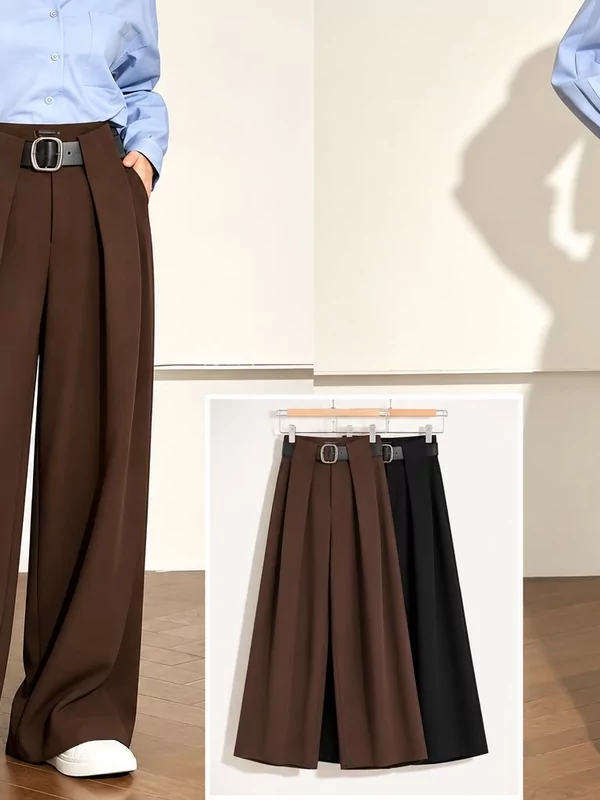 Losse broek met riem in bruin