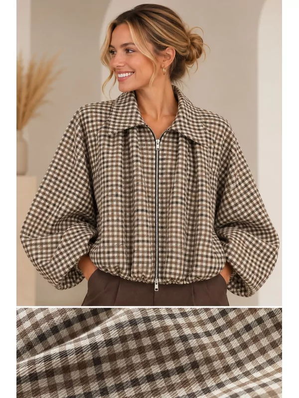 Bomber jasje in bruine ruit