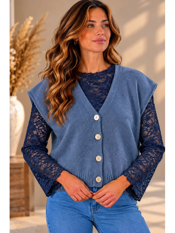 Debardeur met knoopjes in jeans blauw