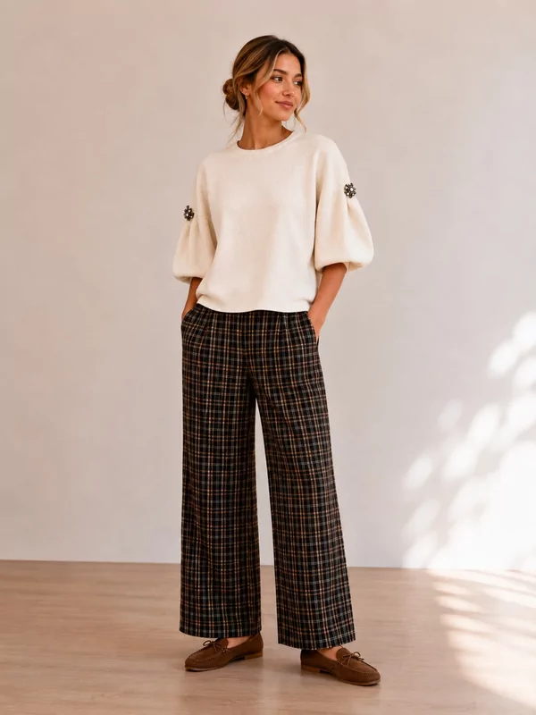 Pull met diamantjes op de mouw in wit