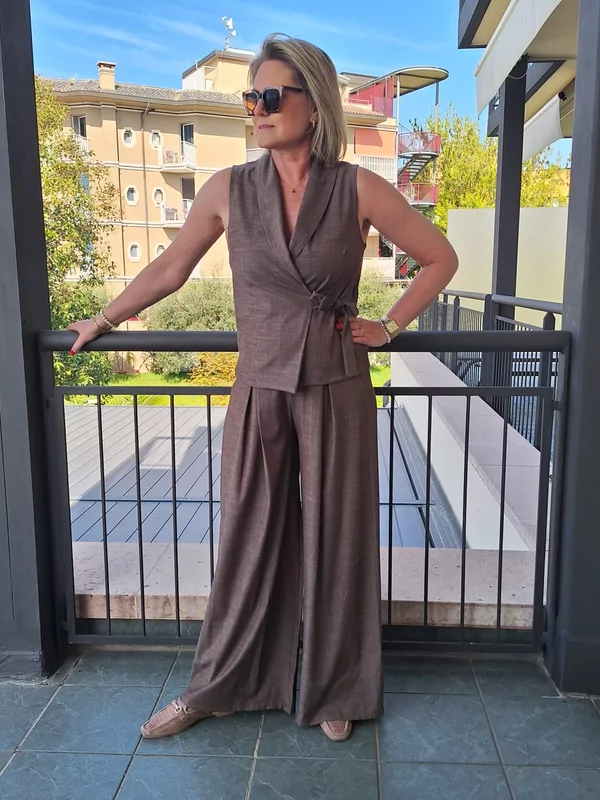 Losse bruine broek met binder